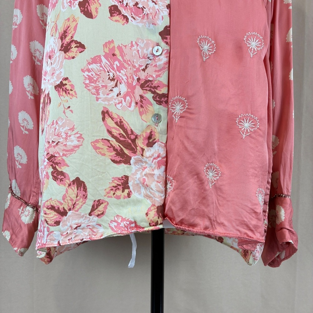 Zara Womens Top M Pink Floral Mixed Print Embroidered Boho Cottagecore Blouse - Picture 5 of 14
